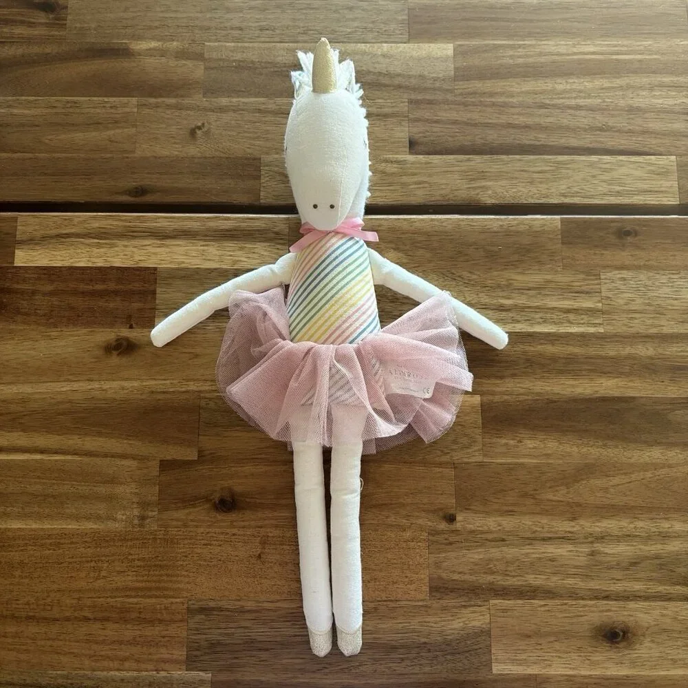 Alimrose Yvette Plush Unicorn‎ Toy Doll Rainbow Stripes Girls Pink Tutu Skirt